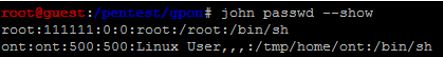 Cracked /etc/passwd showing root password